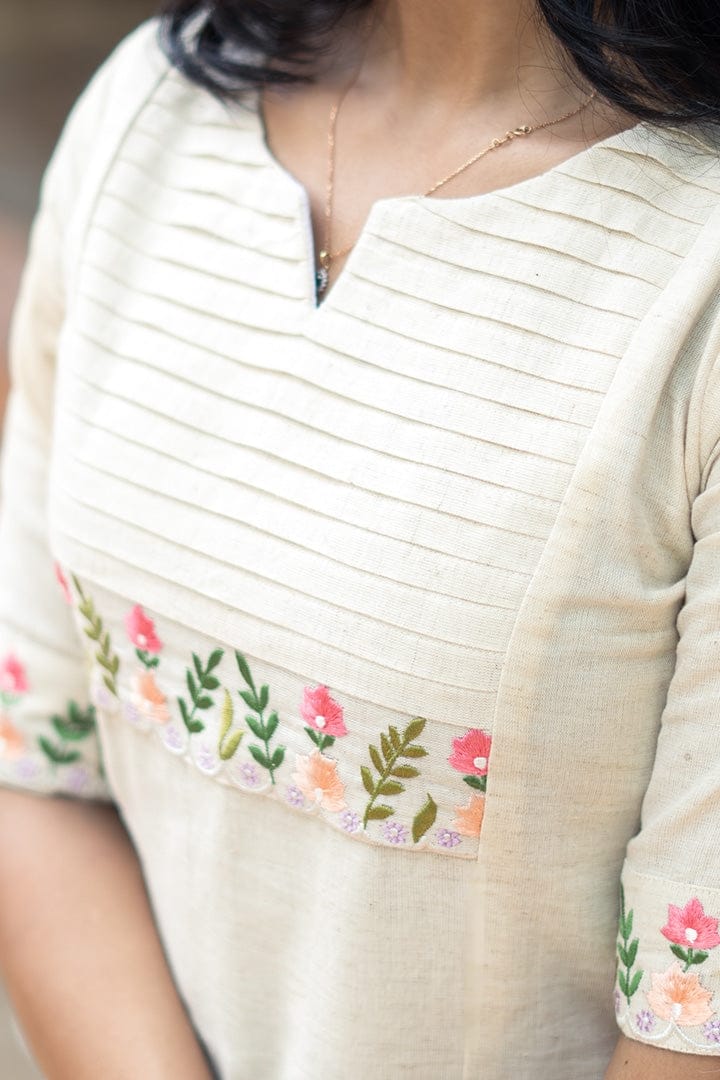 Off White Kurti Combination With Pant Set