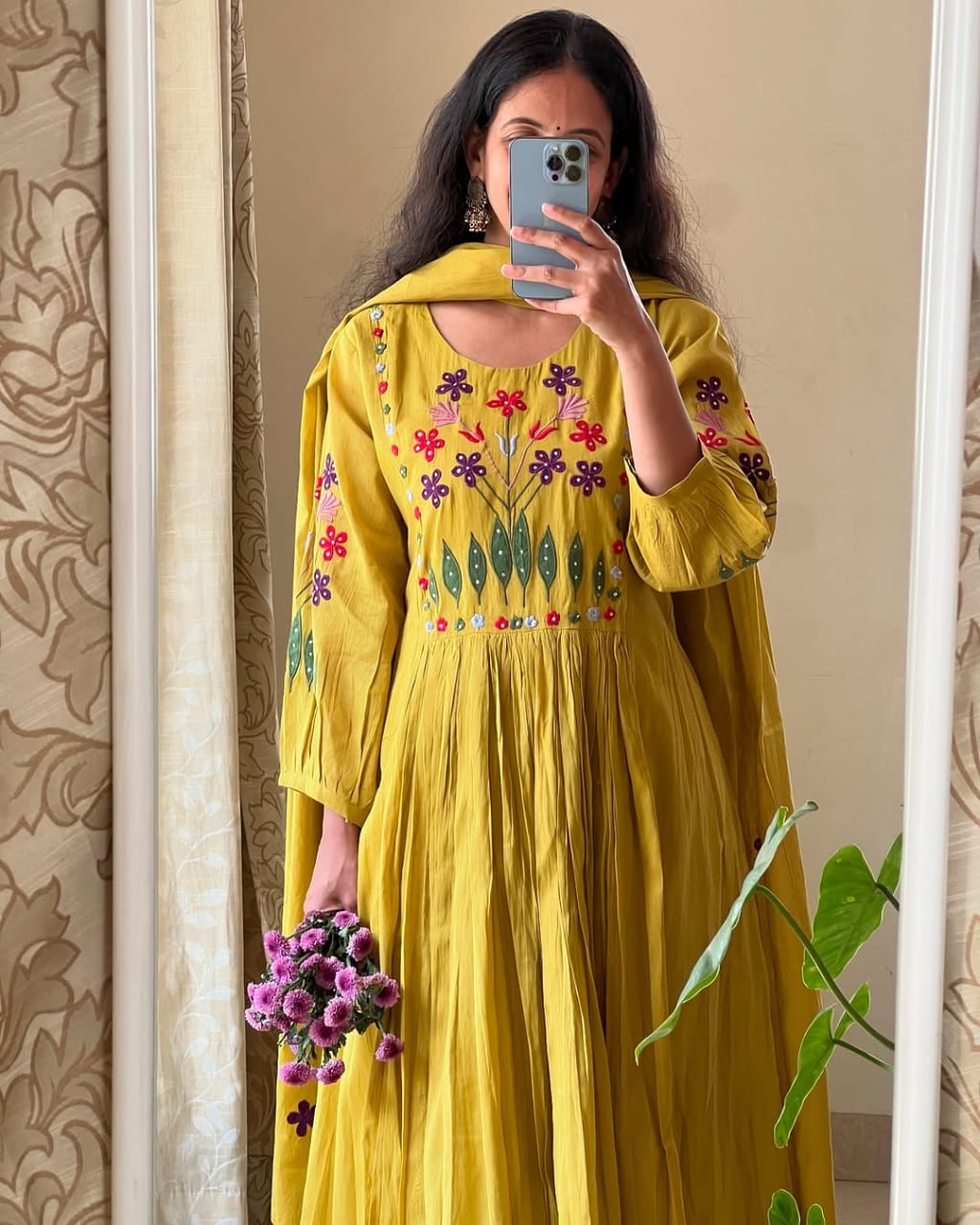 Yellow Embroidery Work Kurta Pant and Dupatta Set