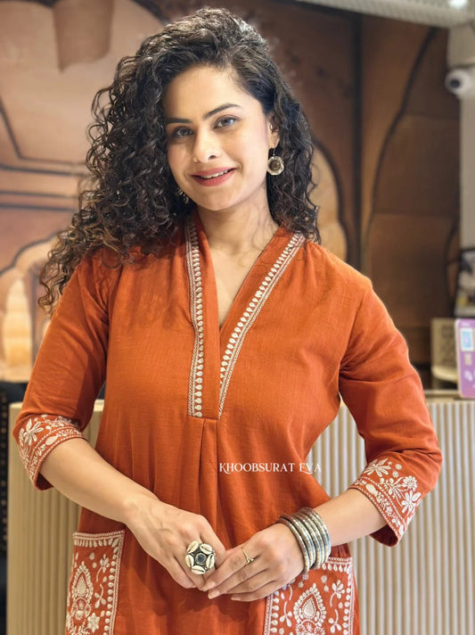 Orange Beautiful Cotton Slub with Both Sides Pocket