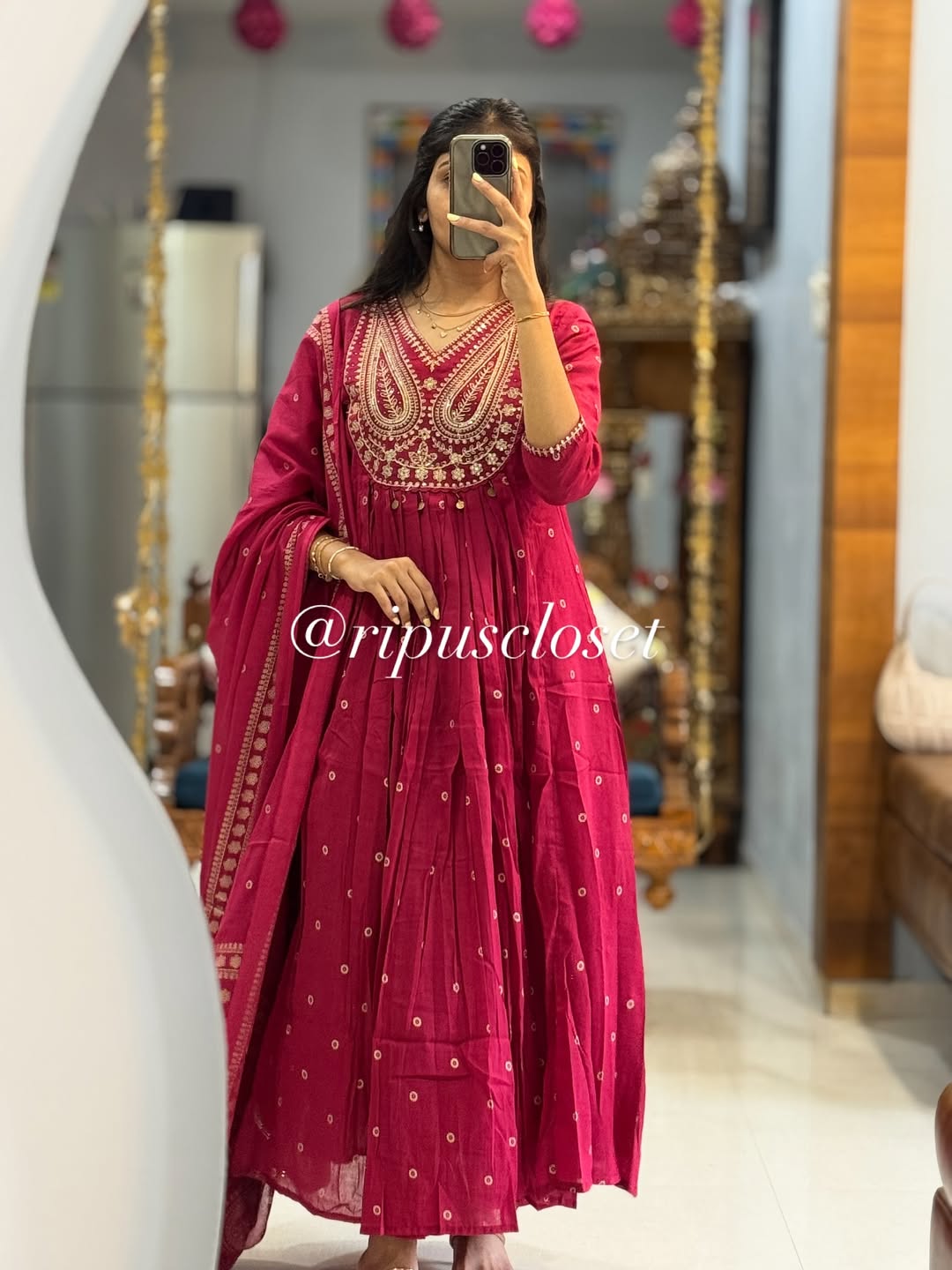 Rani Noor Embroidered Anarkali Set  Jaipur Cotton Kurti