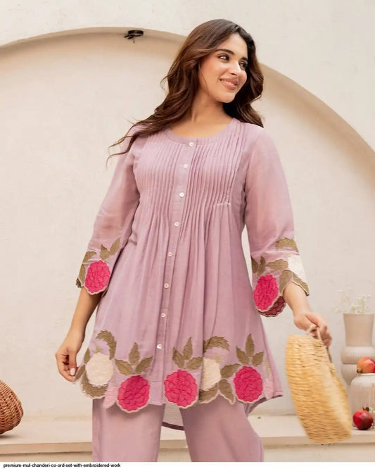 Pruple Blossom Embroidered Kurta Set