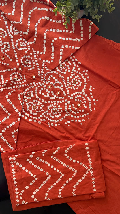 Women’s Bandhani Print Cotton Kurti Palazzo & Dupatta Set - Orange