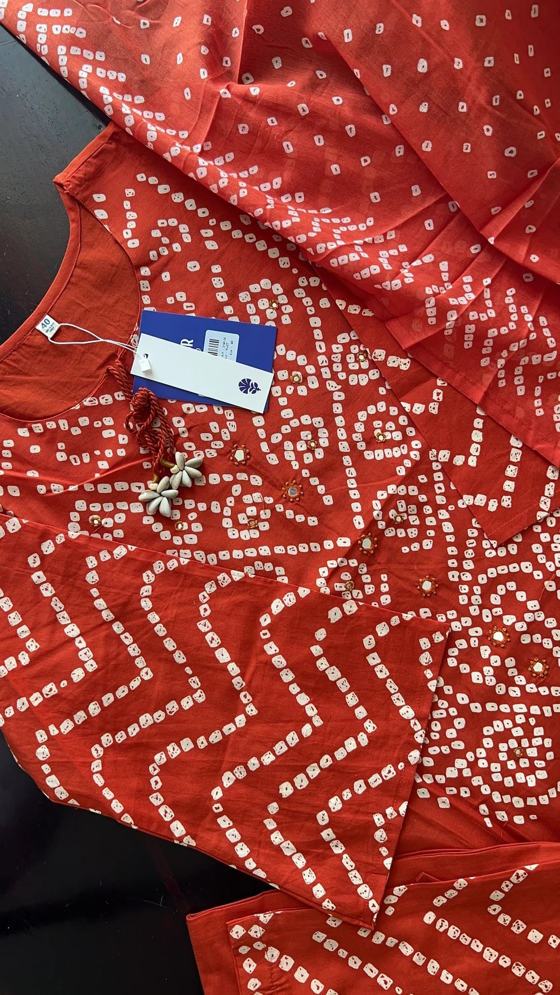 Women’s Bandhani Print Cotton Kurti Palazzo & Dupatta Set - Orange