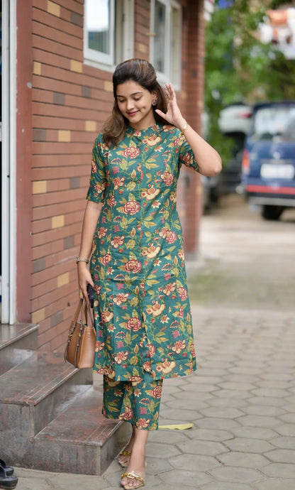Green Floral Cotton Co-Ord Set
