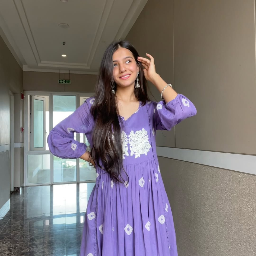 Pruple Cotton Flared Women Suit