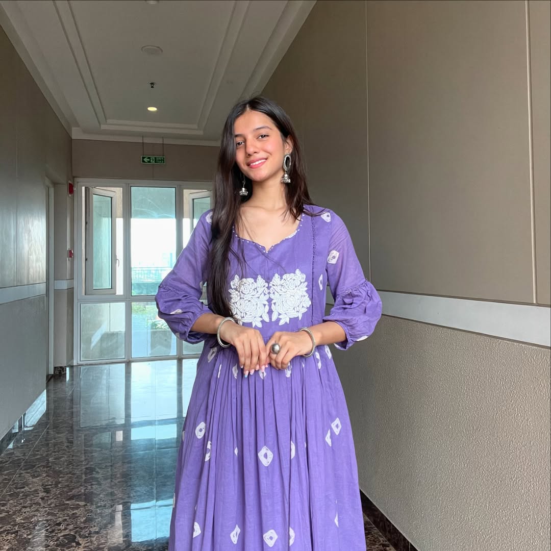 Pruple Cotton Flared Women Suit