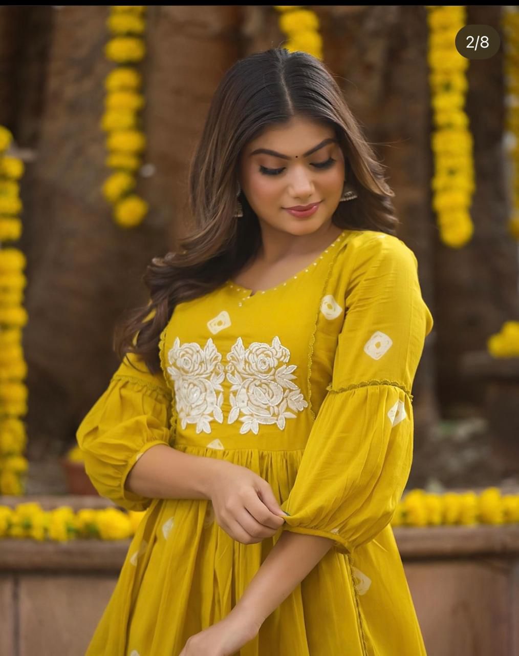 Yellow Cotton Flared Women Suit