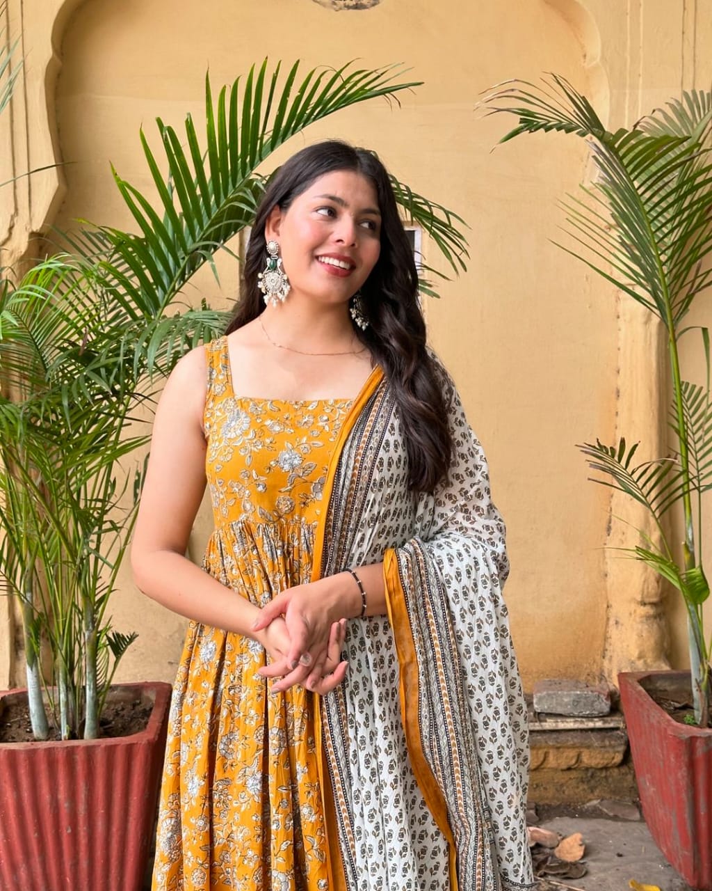 Yellow Anarkali Kurta Set With Angrakha For Women