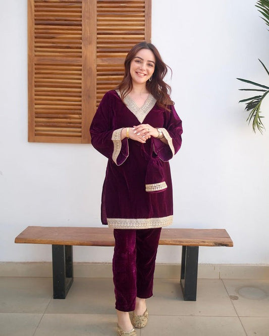 Velvet Kurta and Pent Set For Women