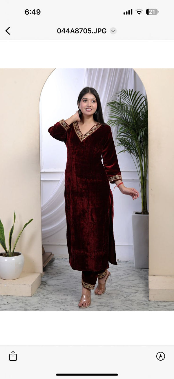 Maroon Velvet Beautiful Set For Women