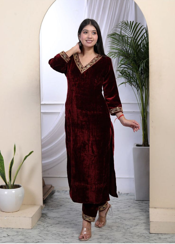 Maroon Velvet Beautiful Set For Women