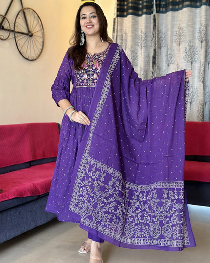 Kurta Set With New Style For Women(Purple)