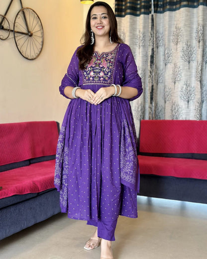 Kurta Set With New Style For Women(Purple)