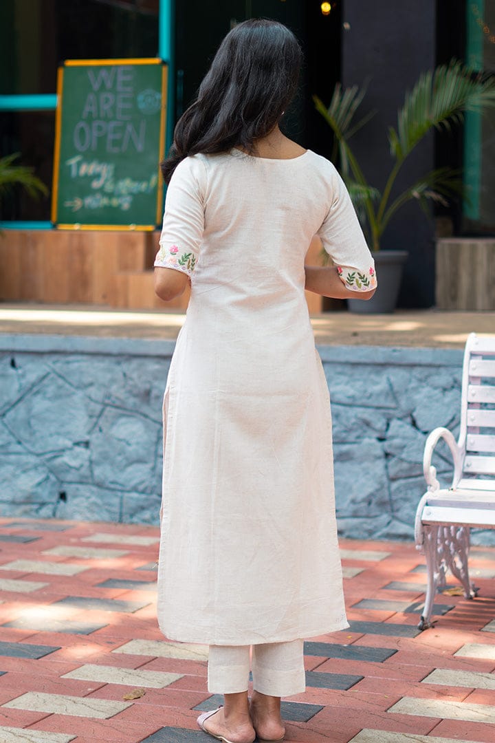 Off White Kurti Combination With Pant Set