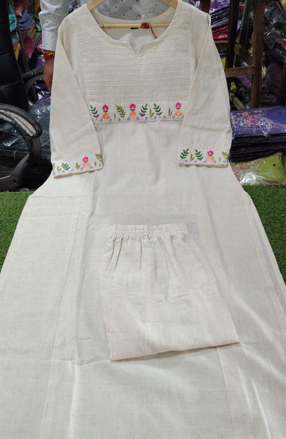 Off White Kurti Combination With Pant Set