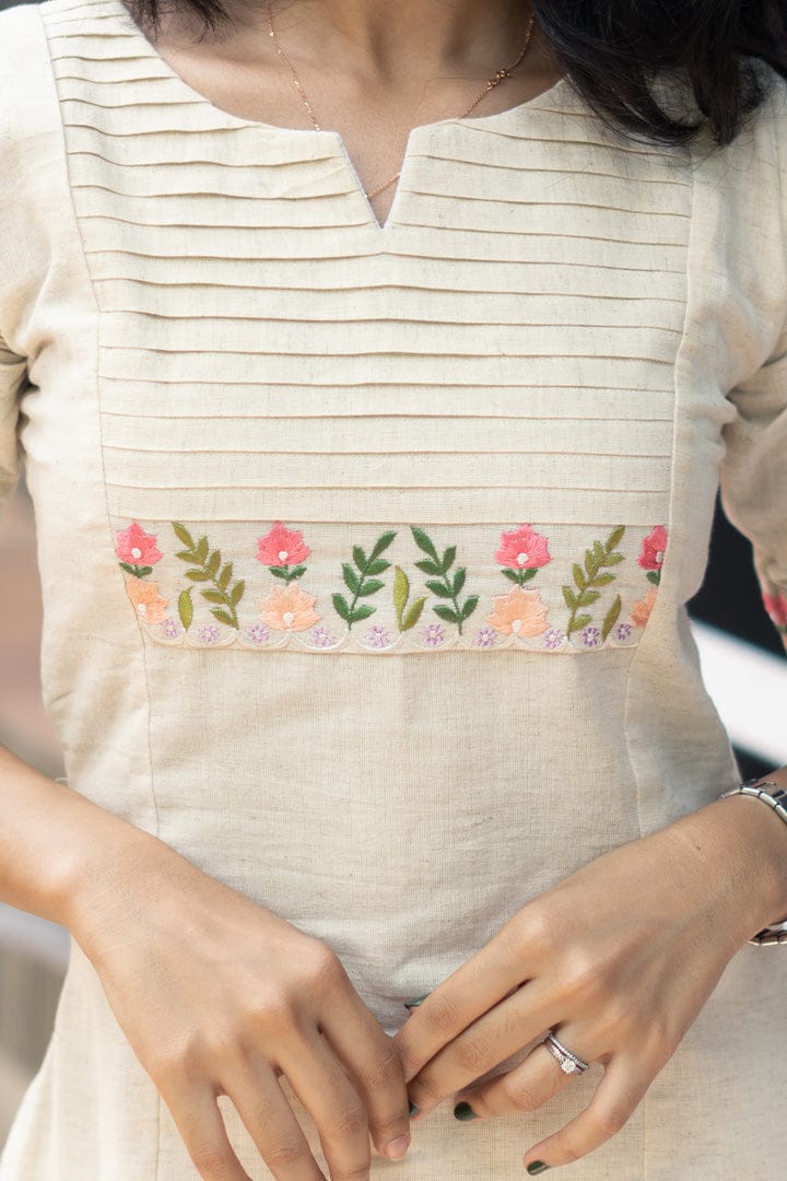 Off White Kurti Combination With Pant Set