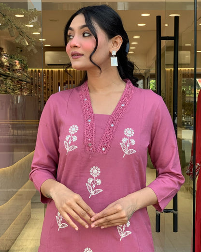 Pure Cotton Fabric Kurti Pant With Malmal Dupatta