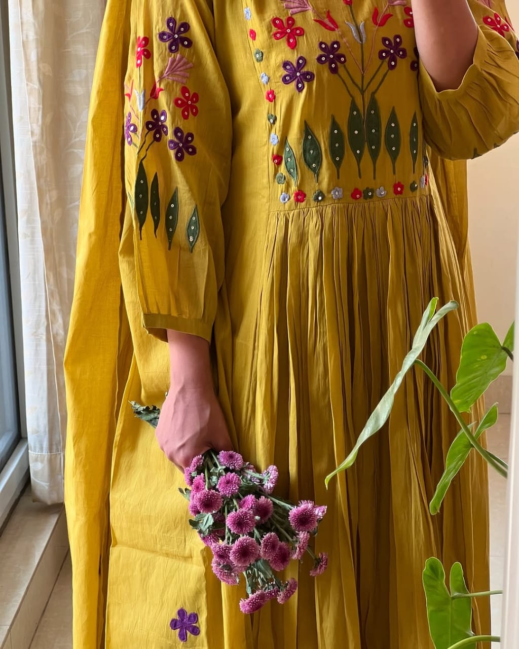 Yellow Embroidery Work Kurta Pant and Dupatta Set