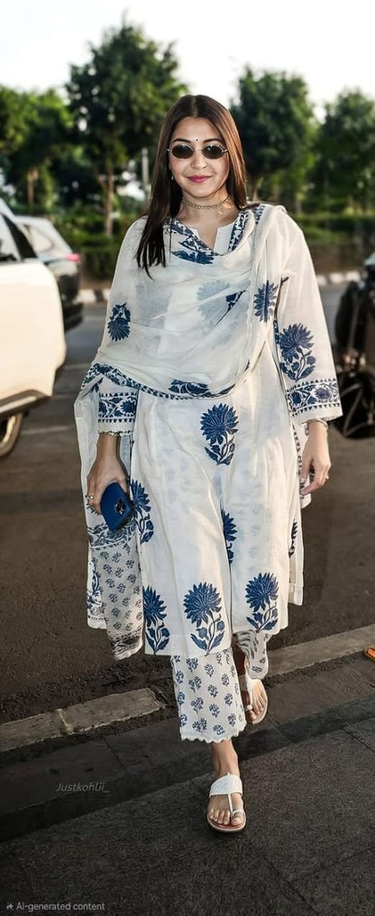 Noor Blue Floral Cotton Suit Set