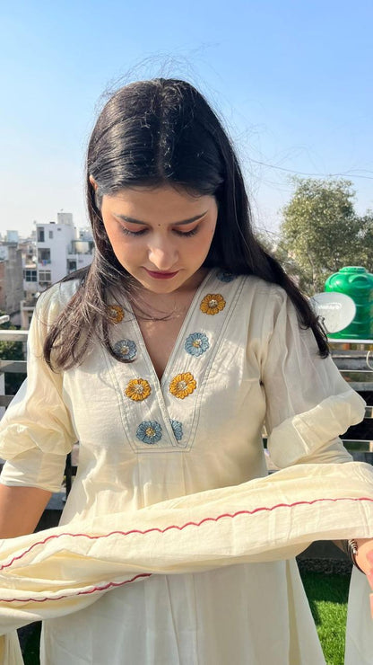 Ivory Bloom Embroidered Anarkali Kurta Set