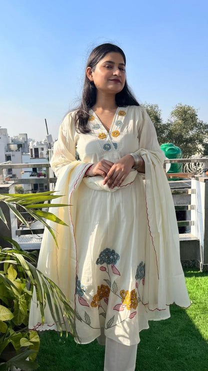 Ivory Bloom Embroidered Anarkali Kurta Set