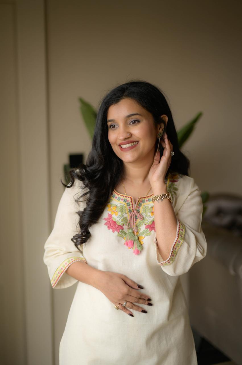 White Embroidery Cotton Co Ord Set