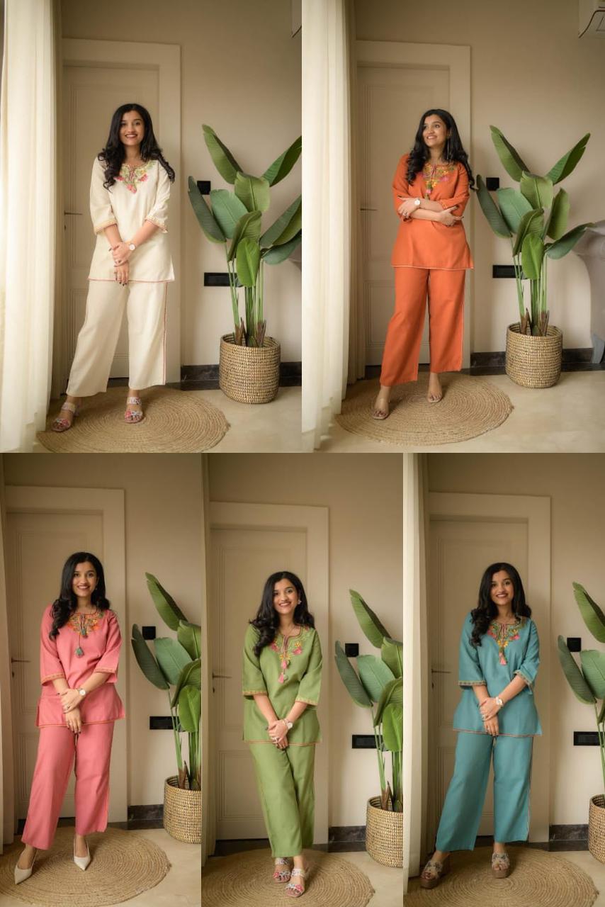 White Embroidery Cotton Co Ord Set