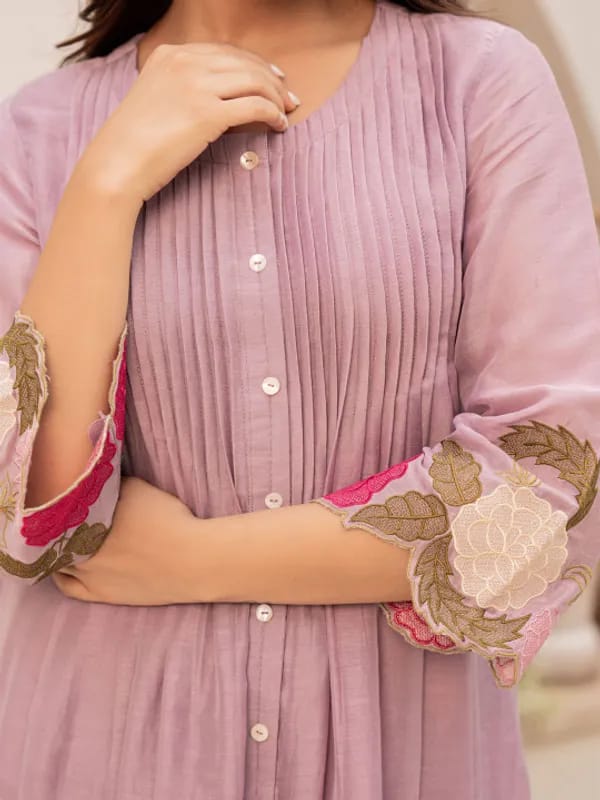 Pruple Blossom Embroidered Kurta Set