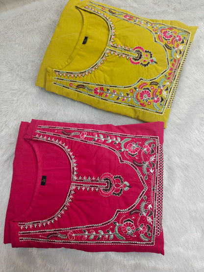 Pink Embroidered Cotton Kurta Pant Dupatta Set