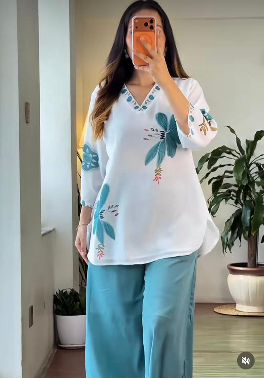 Sky Blue Kurta Palazzo Co-ord Set