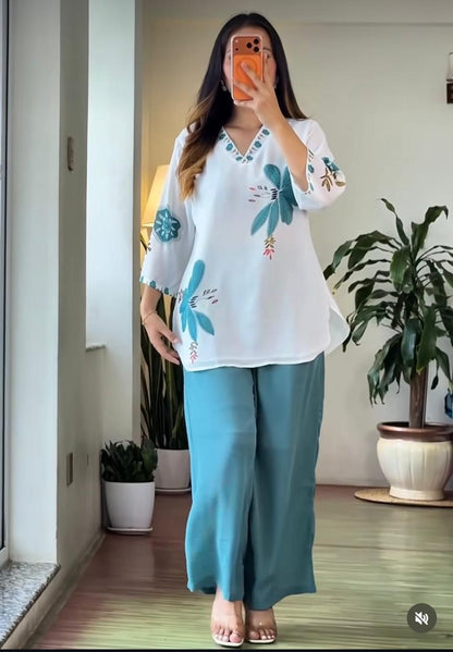 Sky Blue Kurta Palazzo Co-ord Set
