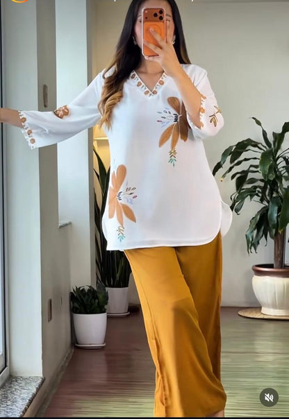 Yellow Floral Kurta Palazzo Co-ord Set