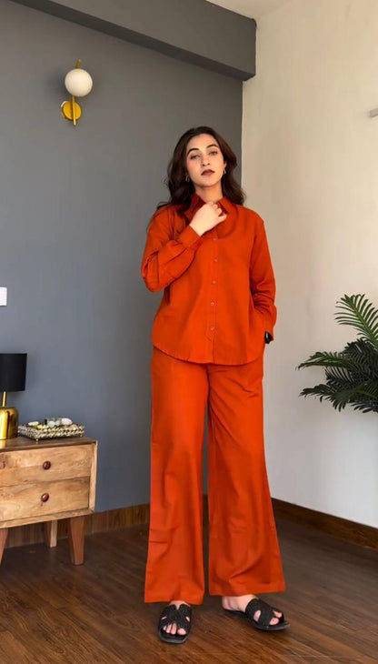 Rust Orange Cotton Co-ord Set for Women