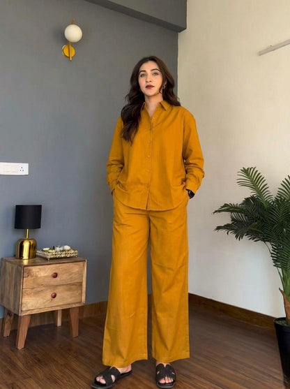 Yellow Cotton Co-ord Set for Women