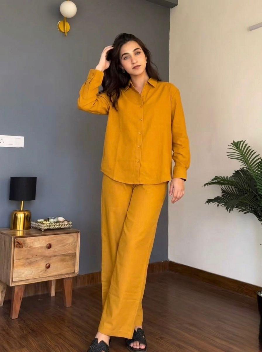 Yellow Cotton Co-ord Set for Women