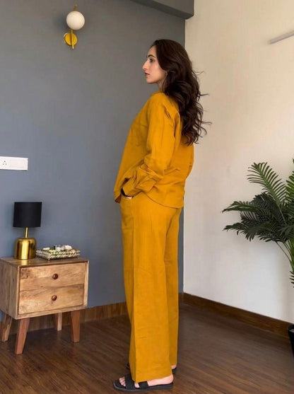 Yellow Cotton Co-ord Set for Women