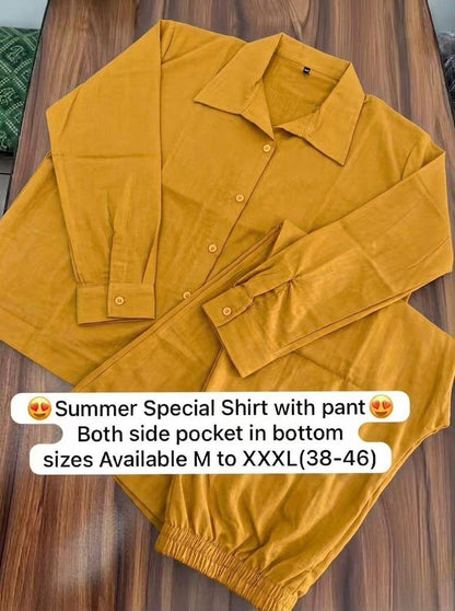 Yellow Cotton Co-ord Set for Women