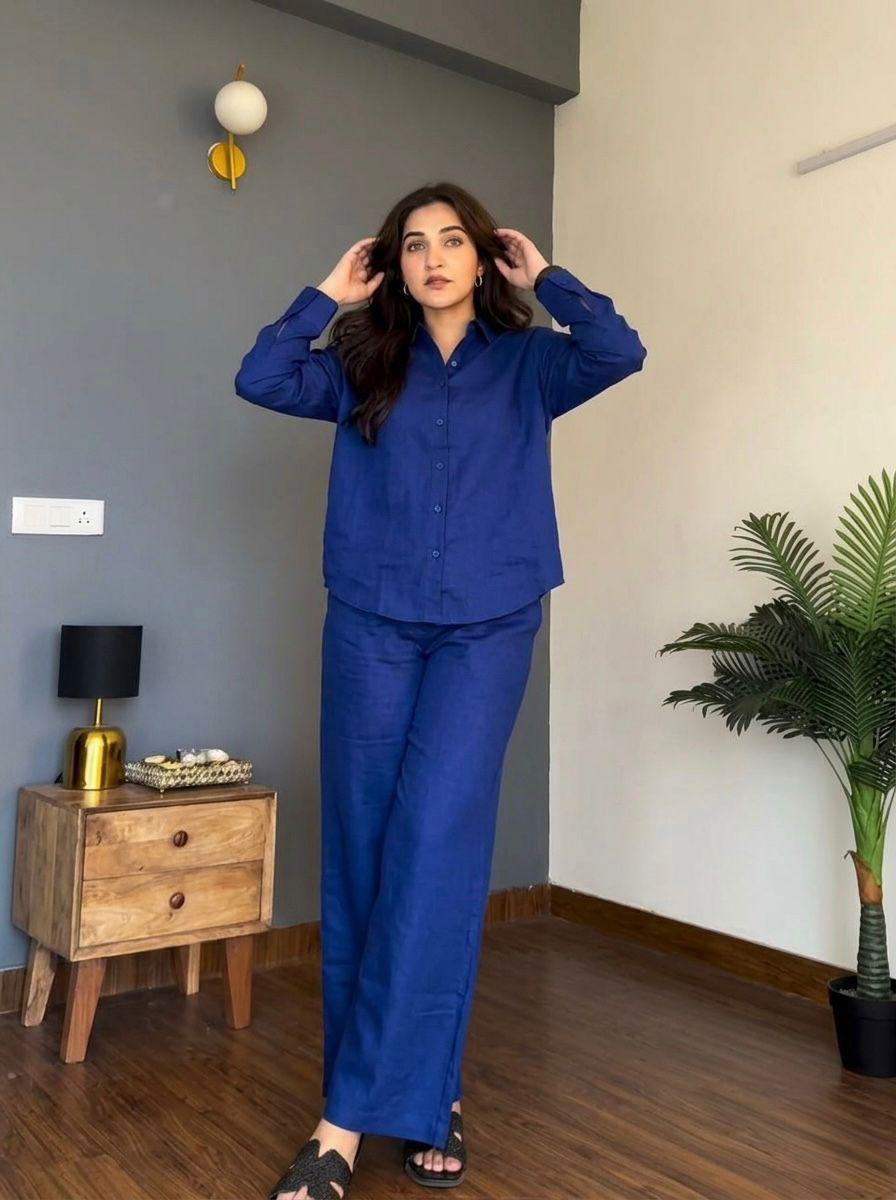 Blue Orange Cotton Co-ord Set for Women
