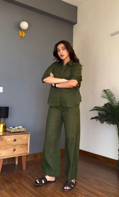Green Orange Cotton Co-ord Set for Women