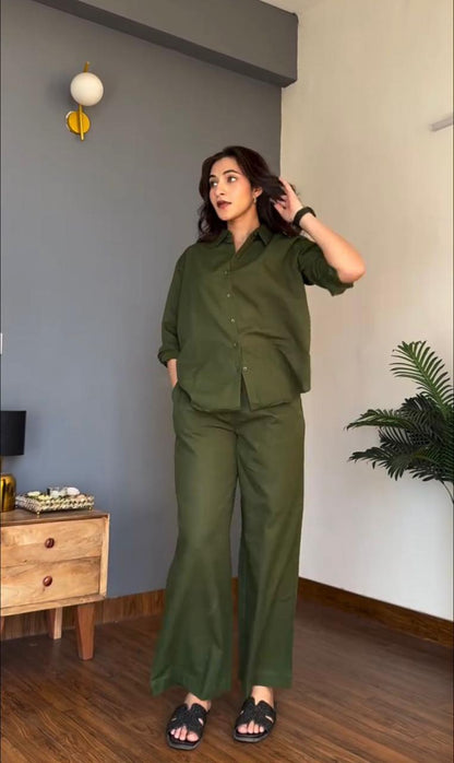 Green Orange Cotton Co-ord Set for Women
