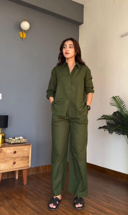 Green Orange Cotton Co-ord Set for Women