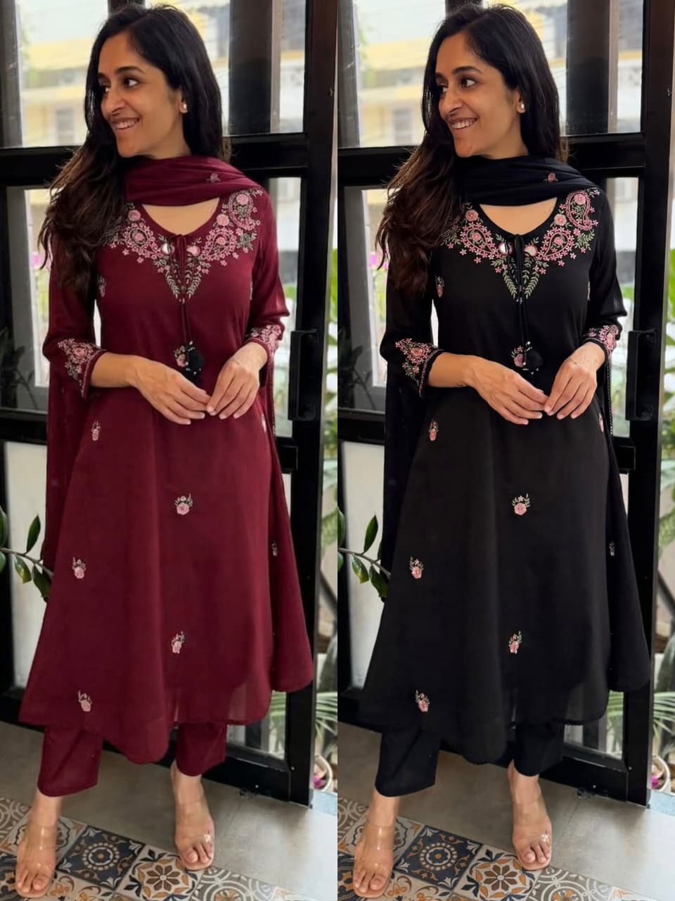 Women’s Black Embroidered Kurta Pant Set with Dupatta