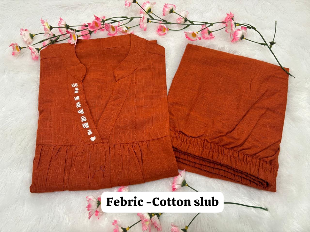 Women’s Rust Red Cotton Slub Co-ord Set