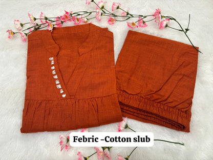 Women’s Rust Red Cotton Slub Co-ord Set