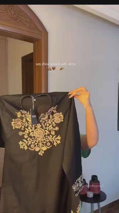 Embroidery Black Cotton Kurta Set with Palazzo Pants